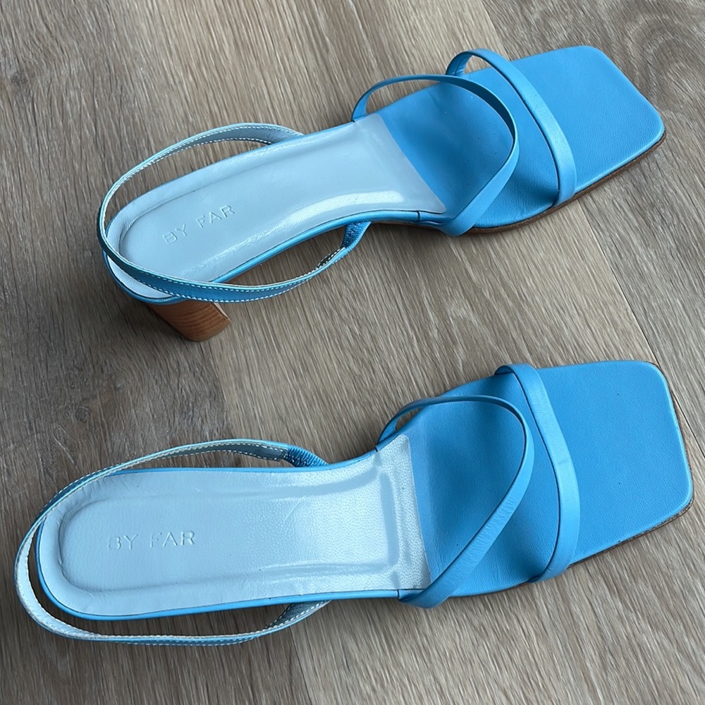 BY FAR light blue strappy sandals small heel size 8 - Picture 5 of 8